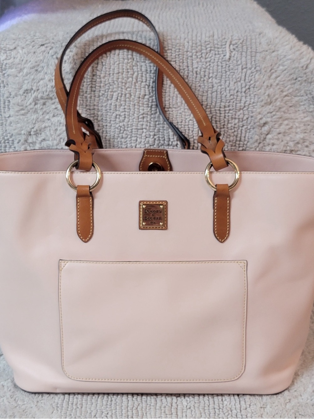 Dooney & Bourke Light Pink Tote with Tan Leather Trim